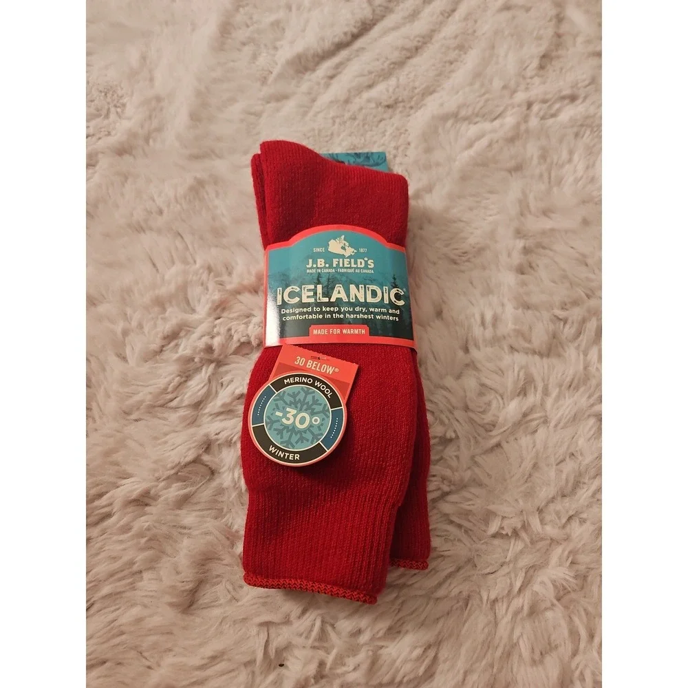 J.B. Field's Icelandic Thermal Socks Red Merino Wool Size L 8-12 NWT
